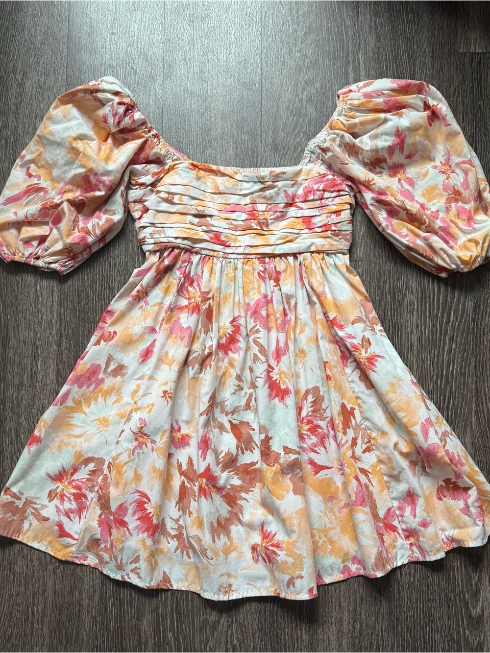 Abercrombie & Fitch Pink, Yellow & Cream Floral Puff-Sleeve Dress